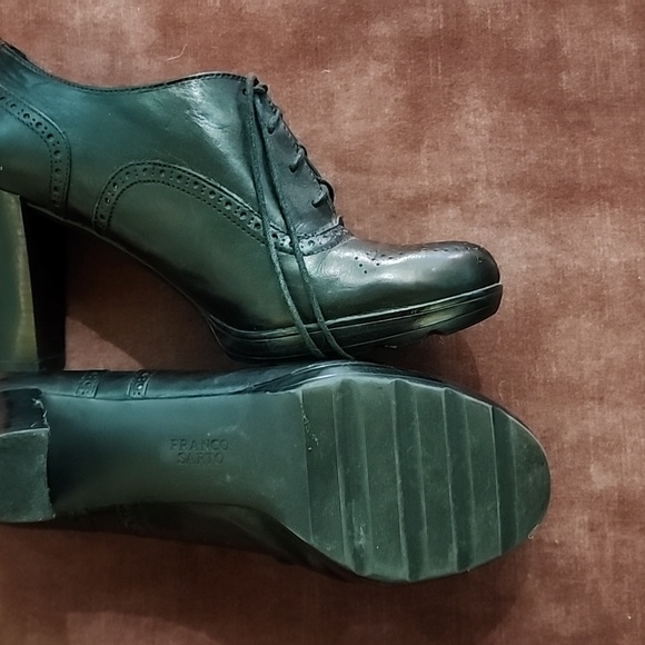 Franco Sarto Black Chunky Heeled Lace-up Genuine Leather Pumps US 9.5 - Picture 6 of 14